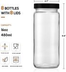 Glass Juicing Bottles with 2 Straws & 2 Lids w Hole- 16 OZ Travel Drinking Jars,