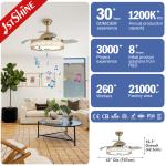 4000K 6000K Retractable Blade Ceiling Fan Chandelier Color Changing
