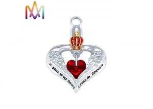 China Heart Cremation Urn Engraved Necklace Charms With Red Diamond on sale