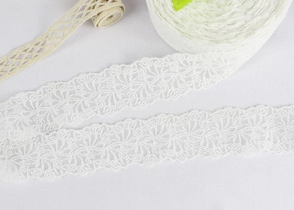 Floral Bridal Embroidered Lace Trim For Wedding Dress , White Cotton Net Lace