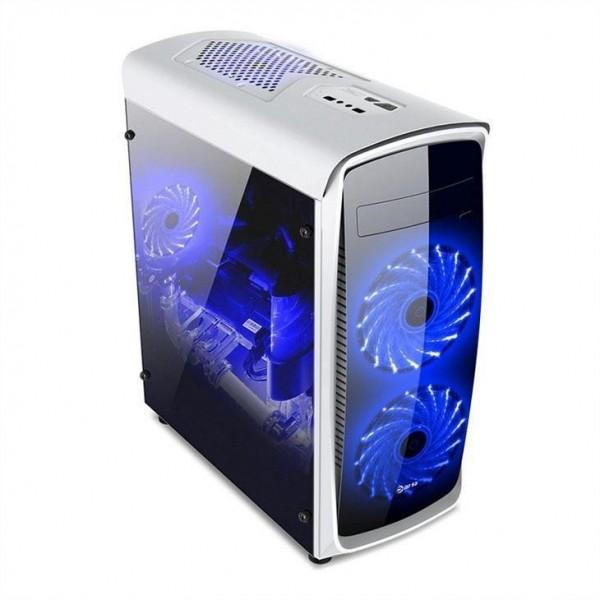 ETEK ATX Mid-Tower Case Acrylic Front & Side Panel Full Side View Black And
