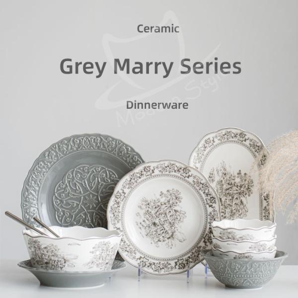 Europe Design Purple Green Gray Embossed Relief Floral Ceramic Tableware For Occasion