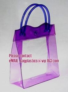 Wholesale clear pvc packaging bag with handle for wine, vinyl pvc zipper gift tote bags with handles, gift bag with plastic snap from china suppliers