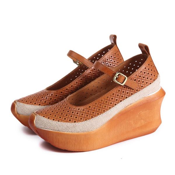 S468 Hollow Retro Ethnic Style Slope With Thick-Soled Guangzhou Women'S Shoes