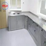 Silver Stainless Steel Lab Bench with 2 Cabinets and As Drawing Number of Legs