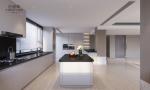 Elegant Grey Stainless Steel Kitchen Cabinet With Curved Island And Multiple