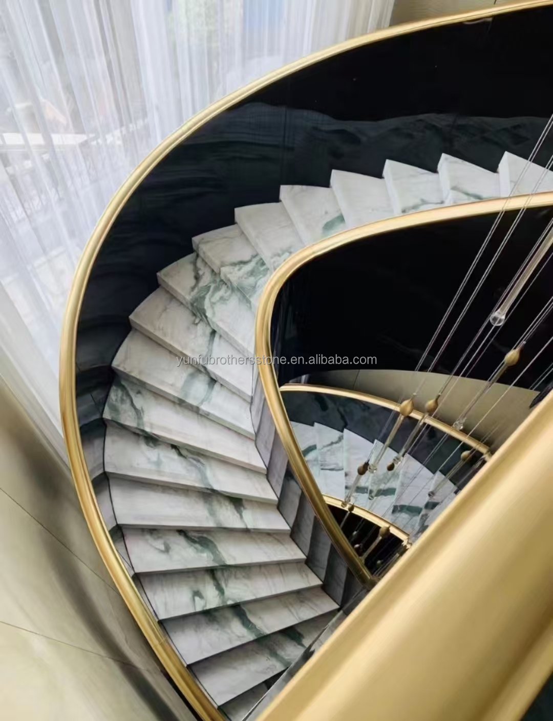 Bookmatched Panda White Marble Stair for Modern Interior Design in Professional Hotel