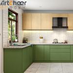 Custom U Shape Kitchen Cabinet Green Color L Shape Base Cabinets Set With Marble
