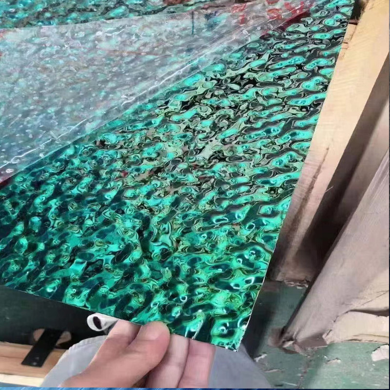 304 0.6mm thick mirror PVD green color stainless steel sheet water ripple stainless steel ceiling panel