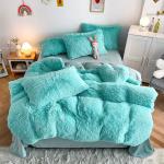 Soft and Warm Sheet Set for Kids Girl Rainbow Color Bed Sets Fur Velvet Fluffy