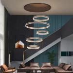 Hotel Villa Stairs High Ceiling Hanging Black Coffee Gold Round Circle Ring Led