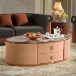 1.4m Customized Coffee Table Round Matted Marble Top