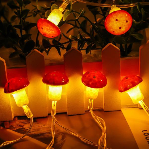 Battery Powered LED and USB Silver Wire Mushroom Fairy String Lights for Bedroom