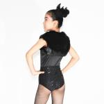 Sequin Jazz Dance Uniforms Black Swan Leotard Fur Jacket For Modern Dancing