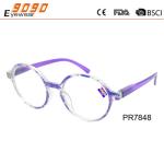 Fashionable round plastic reading glasses with spring hinge,suitable for men and