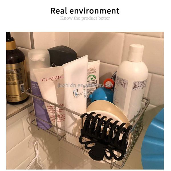 Bathroom Stainless Steel Adhesive Suction Cups Shower Caddy Soap Dish Storage Wall Mounted Wire Organizer Basket Suction Hooks