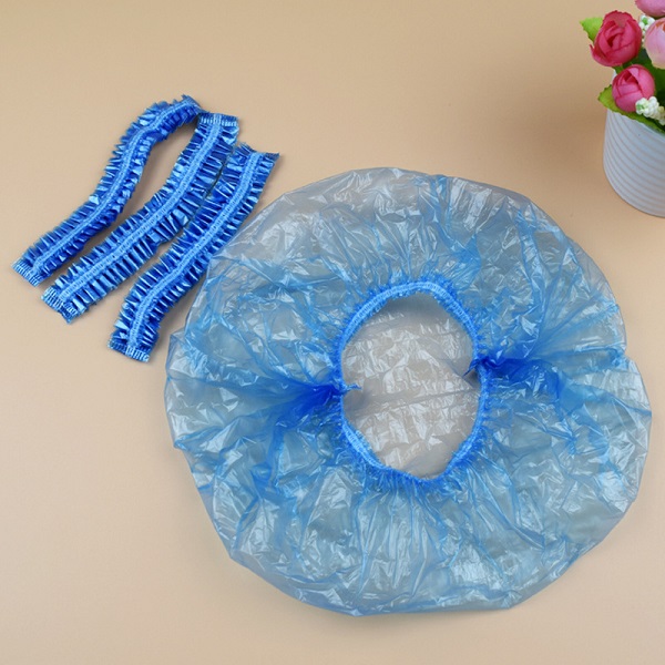 Plastic PE Shower Bath Cap Clear Disposable Waterproof For Hotel Bathroom