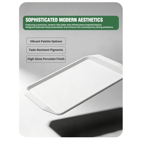 Shatterproof Stone-Textured Commercial Serving Tray for Restaurants & Cafes | FDA Safe Ceramic-Infused Composite Food Beverage Tray