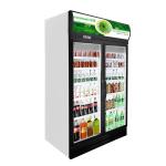Black Ice Cream Double Glass Door Freezer With Heater Fan Cooling