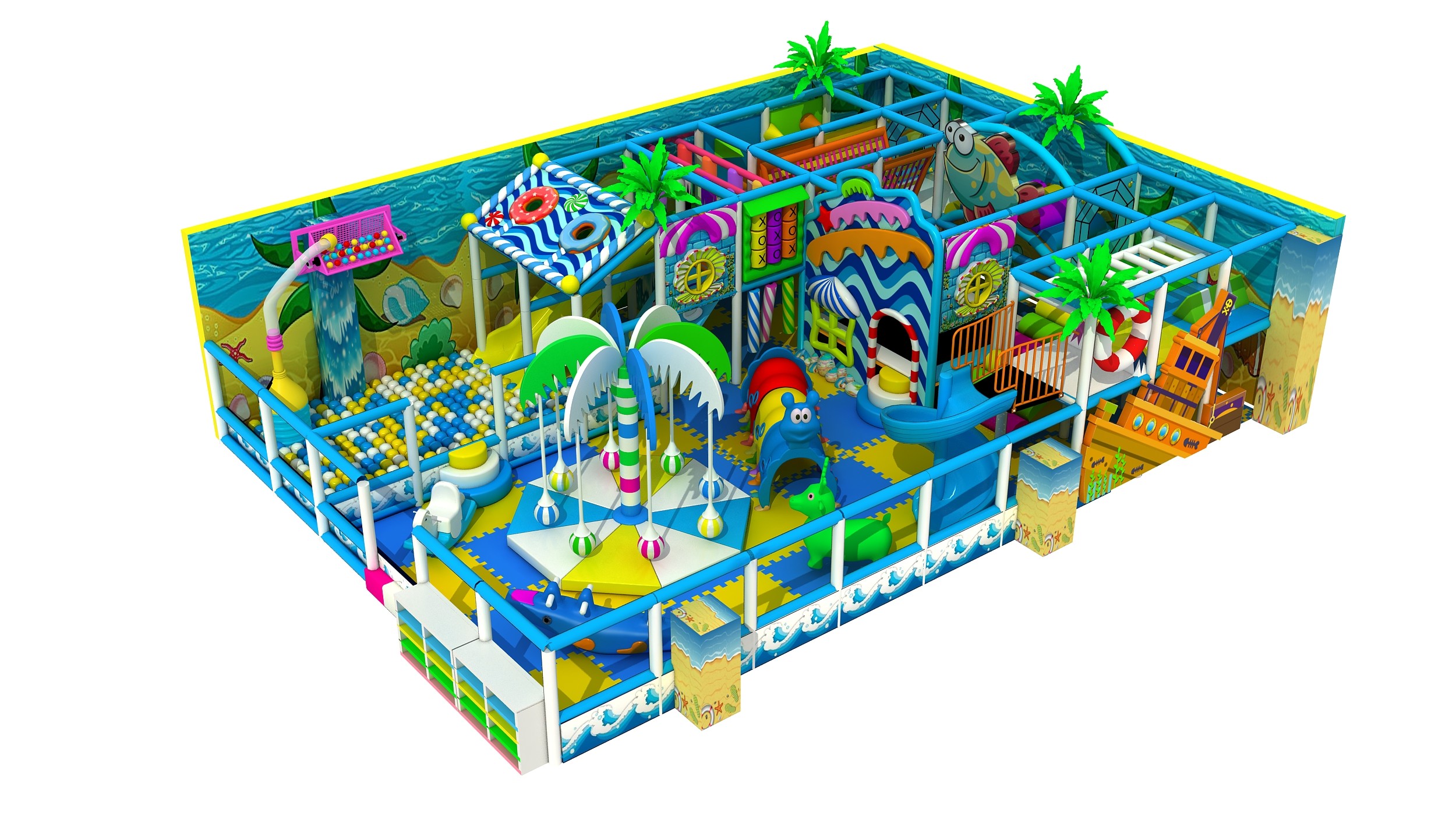 Commercial Wooden Soft Indoor Playground PVC Outermost With Galvanized Pipe