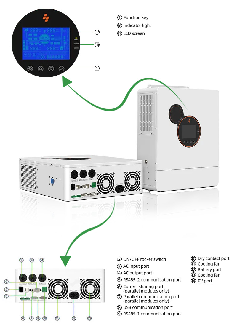 8.2KW 10.2KW DC 220/230V AC Pure Sine Wave Solar Double MPPT On/Off Grid Solar Hybrid Inverter