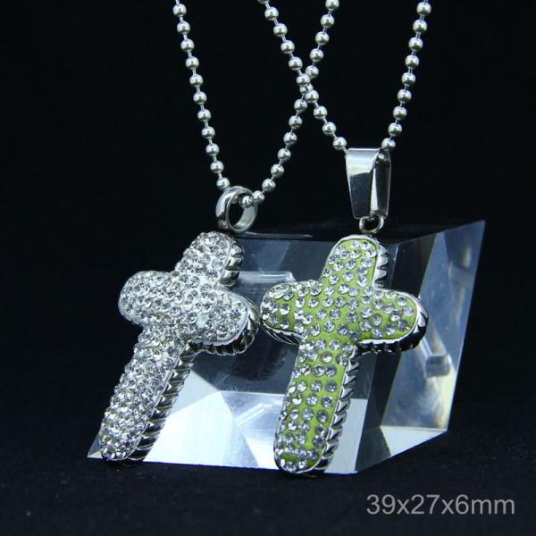 Trendy Stainless Steel CZ Crystal Stones Inlay Cross Plus Symbol Necklace