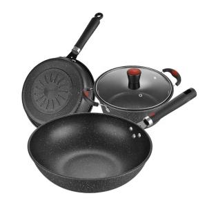 Wholesale Multi Function Black Flat Bottom 3PCS Frying Non Stick Kitchen Cookware Sets from china suppliers