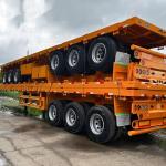3 Axles 40 Ft Low Bed Container Trailer , Flatbed Semi Trailer For Sale In