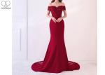 Off Shoulder Pink Mermaid Bridesmaid Dresses Lace Beading Elastic Sweep Train