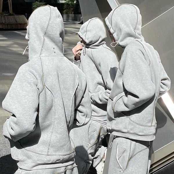 Custom High Quality Blank Flared Sweatpants and Hoodie Set Unisex Cotton Stacked