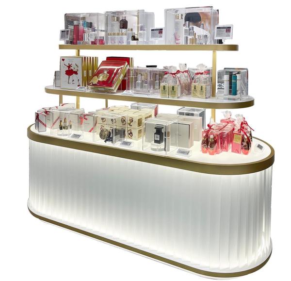 Creative Multi Level Acrylic Cosmetic Display Cabinet Oval Glowing Shop Display