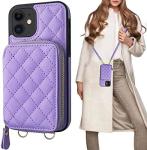 iPhone 12/12 Pro crossbody bag, RFID shielded PU leather strap bracket with card