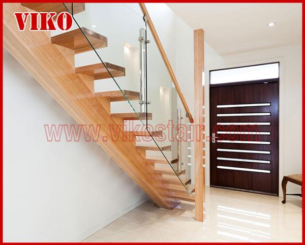 Straight Stringer Staircase VK09S 12mm Tempered Glass Railing,Double Steel Plate