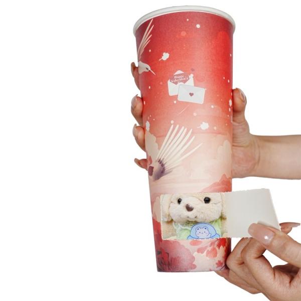 Quality Eco-friendly customized surprise milk tea cup milk tea cup mysterious blind box gift paper cup with lid for sale