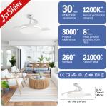 White Ceiling Fan With Light 3 Pc Blades Dimmable Led Light Dc Motor
