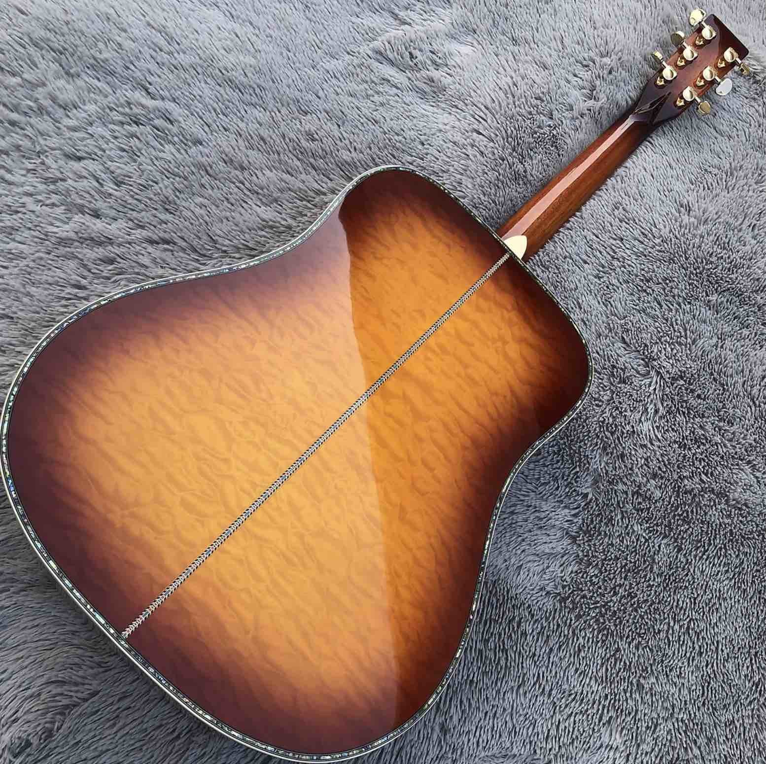 Solid Spruce Top Abalone D Style Acoustic Guitar with Spruce Maple Body Ebony Fingerboard