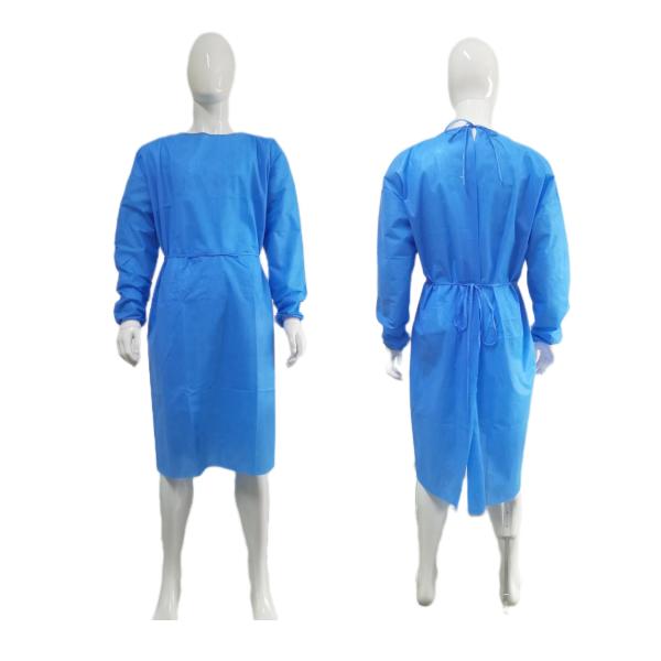 Comfortable Waterproof SMS Fabric Isolation Gown With Knitted Cuffs EN1149