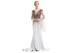 Wholesale Deep V Neck Sexy Ladies Backless Evening Dresses Cap Sleeve Sweep Train from china suppliers