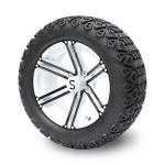 Golf Cart 14'' Black/White Rims And 22x10-14'' All Terrain Tires, Wheel Nuts and