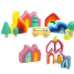 DIY Assembled 11.5cm Wooden Blocks Toys Montessori Block Set Stacked Balance