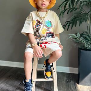 Wholesale OEM Service Kids Two Piece Shorts Set Screen Printing T Shirt And Short Set from china suppliers