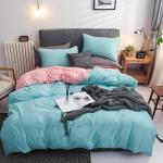 Contrast Color 4 Pcs Microfiber Bedding Set Solid Green Duvet Cover for King