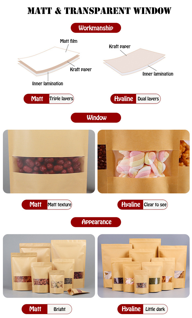 Heat Sealing BOPP Brown Kraft Paper Food Pouches Zipper Lock With Valve