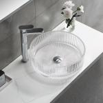 Modern Crystal Clear Glass Wash Basin Vertical Stripes Diecasting Bathroom Basin