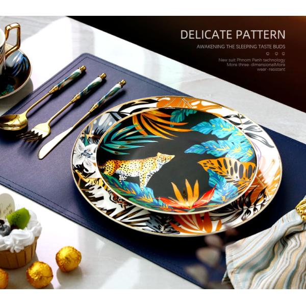 Jungle Animal Pattern Ceramic Plate Set Round European Style For Home Party