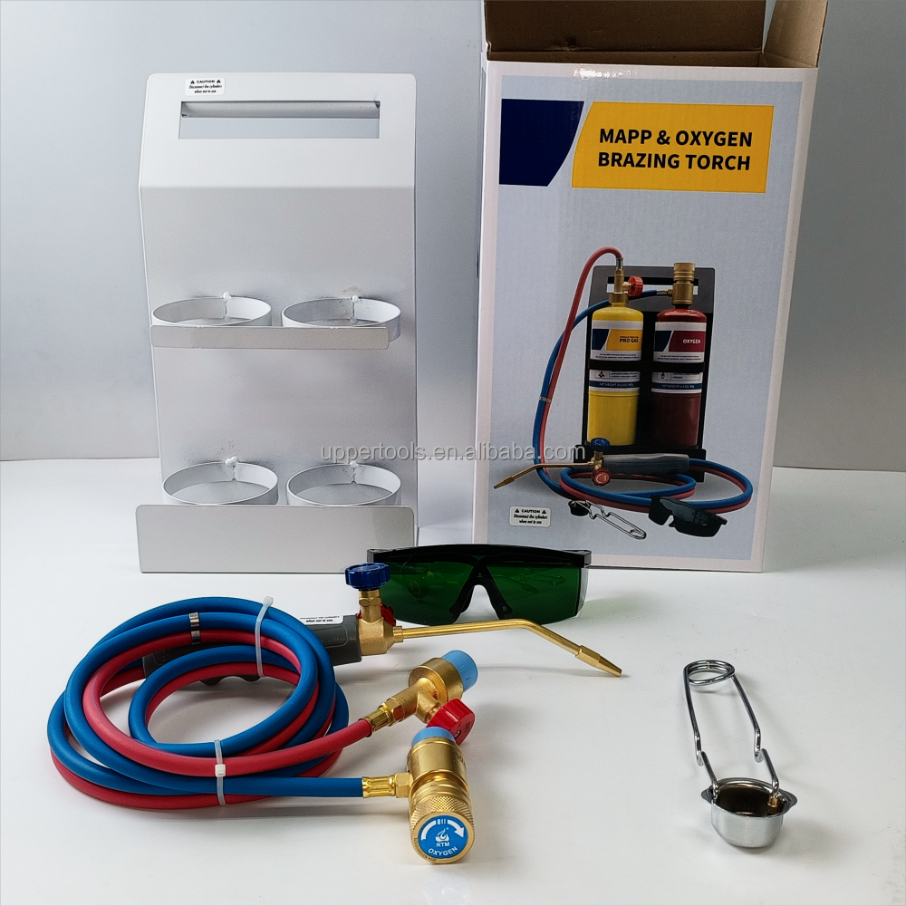 Oxygen Torch Kit with Safety Glasses Portable Cylinder 1.5m Twin Hose Mapp Torch Set