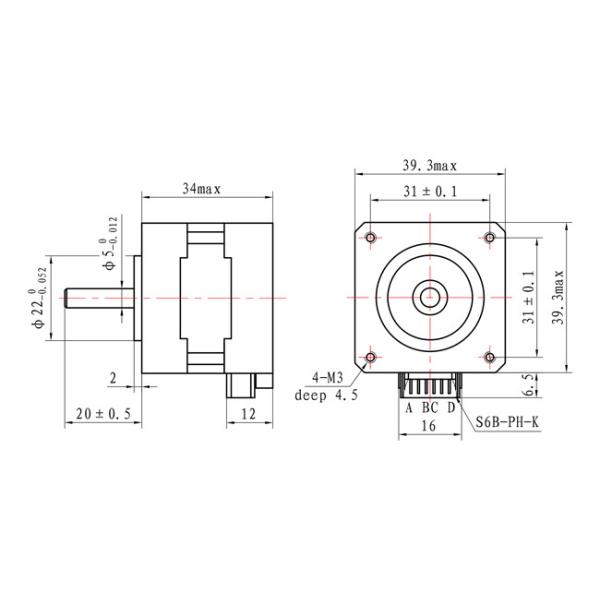 14V 0.4A NEMA 16 Stepper Motor 4 Wire 20mN.M For Stage Lighting