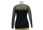 See Through Mesh Neck Sleeve Women Casual Attire , Women'S Fitted Black T Shirt