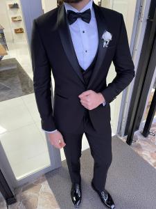 China Men'S 3pc Tuxedo Suit Hanover Black Slim Fit Shawl Lapel Tuxedo on sale