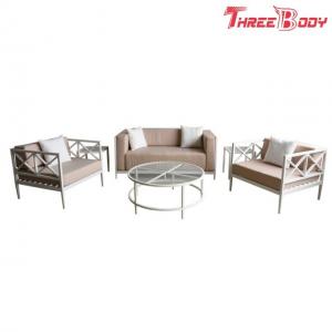 China 4 Seater Outside Table And Chairs  , White Frame Aluminum Sofa Set For Patio Hotel on sale